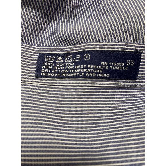 Men's Charles Tyrwhitt Weekend Non-Iron Classic Fit Blue Striped Cotton Button-U - Picture 3 of 4